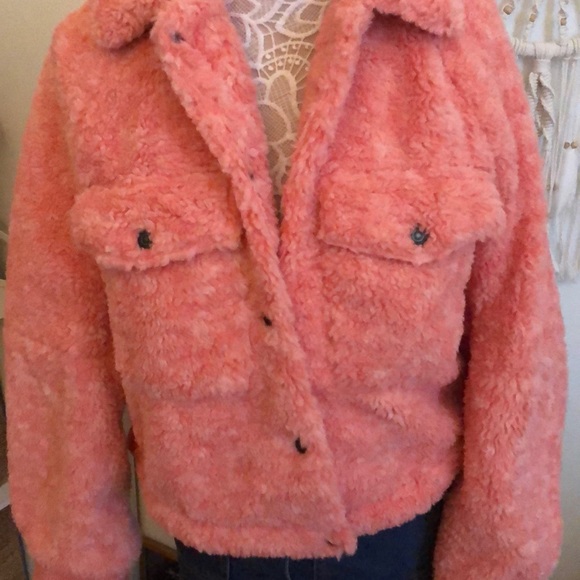 NWT Free People Teddy Swing Sherpa Jacket Melon - Picture 2 of 4